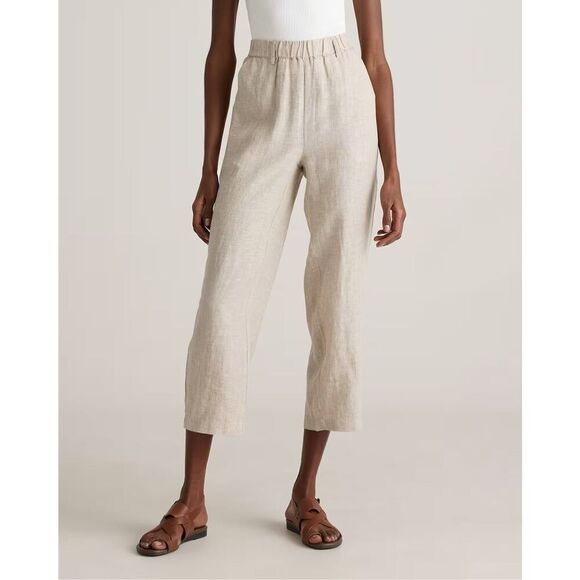 Quince 100% European Linen Pants size M Cream Pull On Lagenlook - Picture 1 of 10